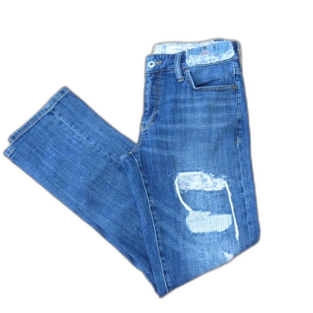 Pilcro Anthorpologie Women's Boyfriend Ripped Patchwork Jeans 27 EUC - Picture 2 of 11